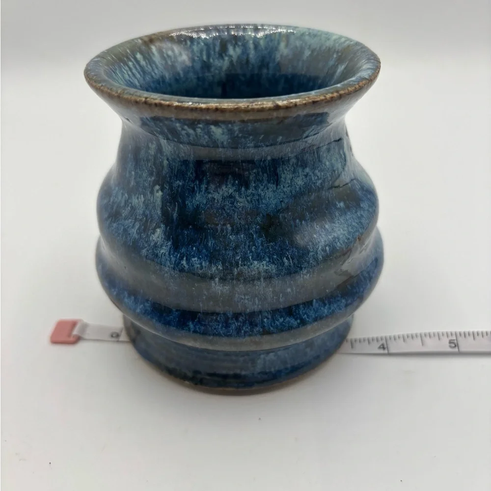 Glazed Blue Pottery Accent Vase or pencil holder